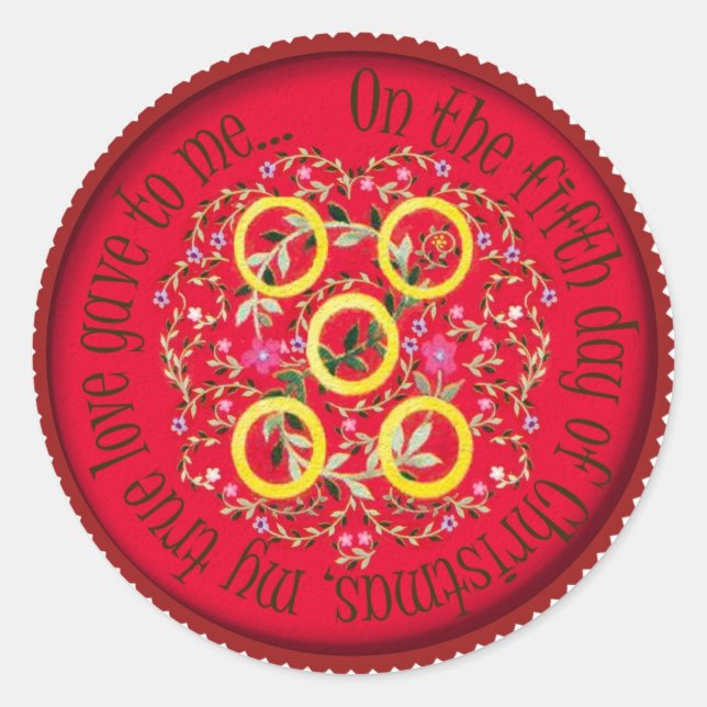 Fünf Goldringe Runder Aufkleber (Vorderseite)