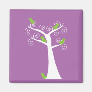 Fünf grüne Vögel in einem Baum-Magneten Magnet