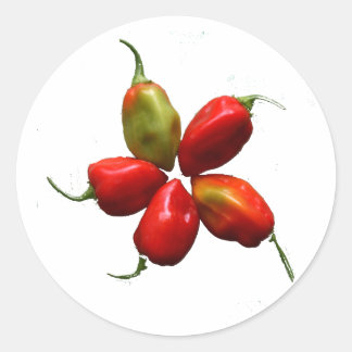 Fünf heiße Habanero-Paprikaschoten Fotografie Runder Aufkleber