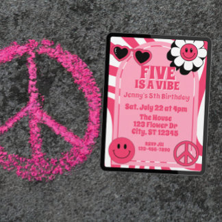 Fünf ist ein Feeling, pinkes retro 5. Geburtstag Einladung