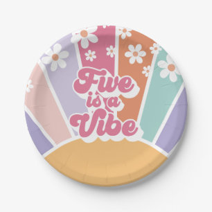 Fünf ist ein Vibe Retro Sonnenschein Regenbogen Gä Pappteller