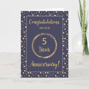 Fünf Jahre Betriebsjubiläum Navy und Gold-Look Karte