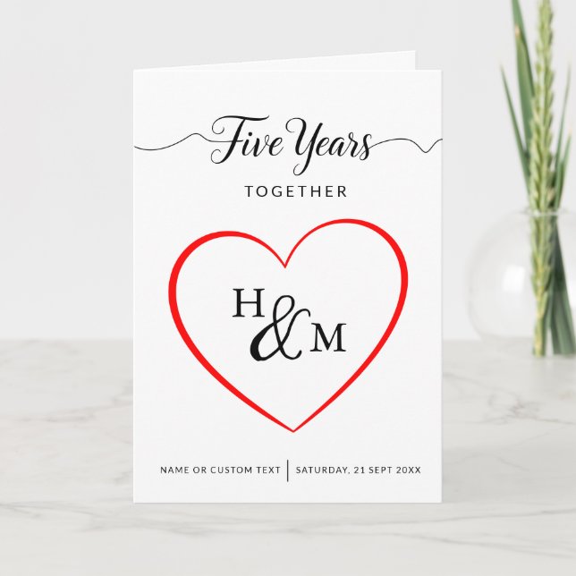 Fünf Jahre zusammen 5. Hochzeitstag Karte (Vorderseite)