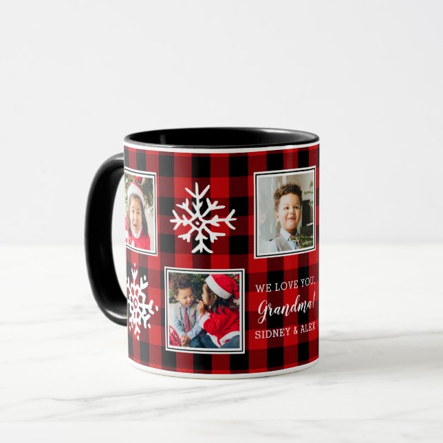 Fünf kariertes | Rot | des Foto-der Schneeflocke-| Tasse (Vorderseite Links)