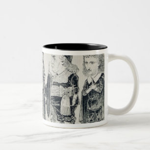 Fünf Karikaturen der Form Franzosen Zweifarbige Tasse