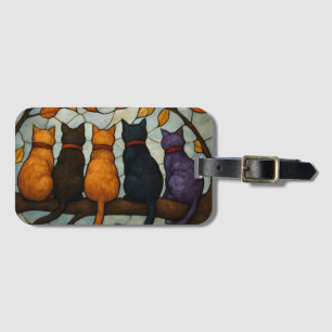 Fünf Katzen auf einem Baumzweig im Buntglasstil Gepäckanhänger