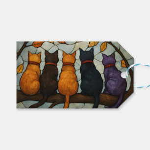 Fünf Katzen auf einem Baumzweig im Buntglasstil Geschenkanhänger