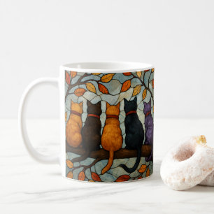 Fünf Katzen auf einem Baumzweig im Buntglasstil Kaffeetasse