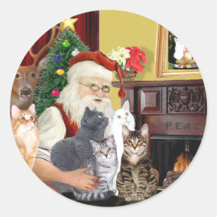 Fünf Katzen des Weihnachtsmanns Runder Aufkleber