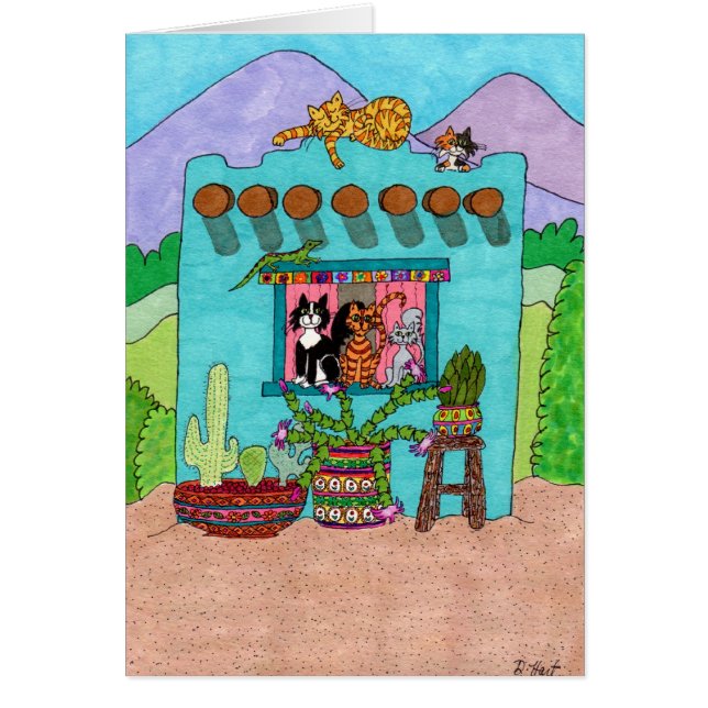 Fünf Katzen in einem Aqua-Adobe-Haus (Vorne)