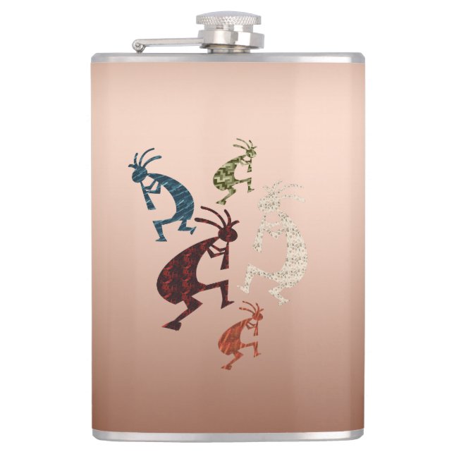 Fünf Kokopelli Flachmann (Vorderseite)