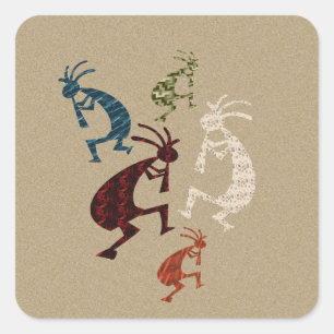 Fünf Kokopelli Quadratischer Aufkleber