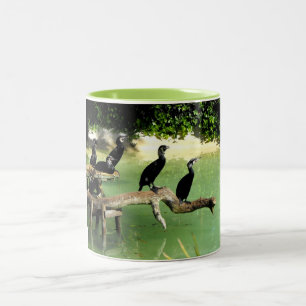Fünf Kormorane Zweifarbige Tasse