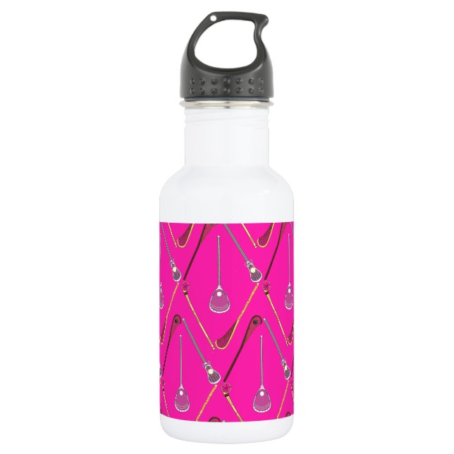 Fünf Lacrosse Sticks Pink Edelstahlflasche (Vorderseite)