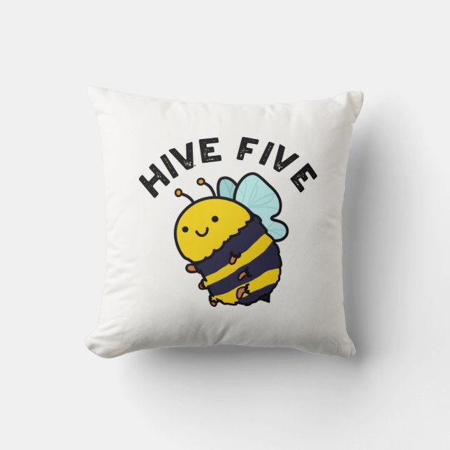 Fünf lustige High Five Bee Pun Kissen (Vorderseite)