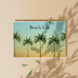 Fünf Palmen in einer Reihe, Strandleben Feiertagskarte