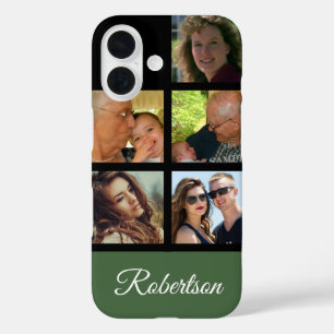 Fünf Persönliche Fotos mit Name grün iPhone 16 Hülle