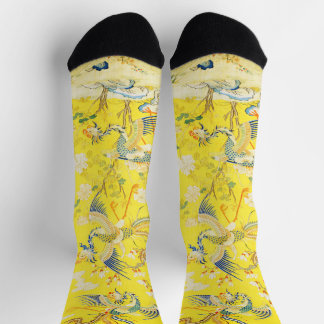 Fünf Phönixe im chinesischen gelben Blumenmuster  Socken