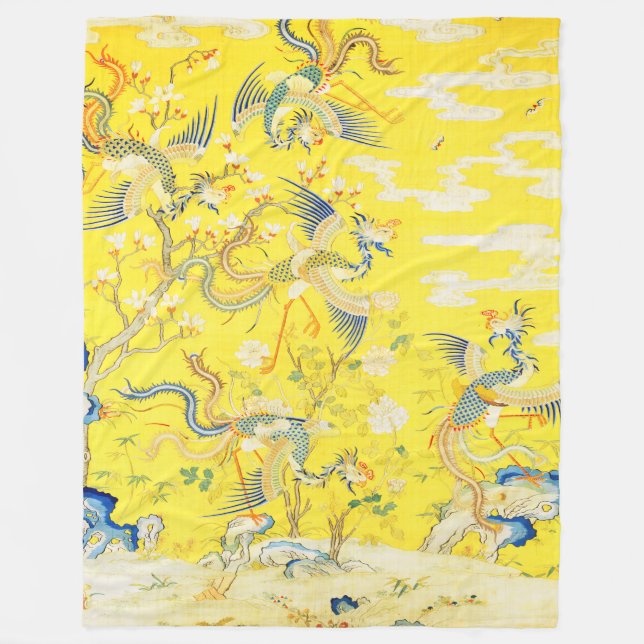 Fünf Phönixe in Gartenchinesischer Gelbblüte Fleecedecke (Vorderseite)