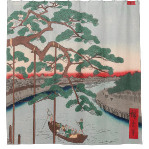 Fünf Pines am Onagi-Kanal Vintag Ukiyo-e-Japanisc Duschvorhang