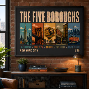 Fünf Stadtbezirke New York City NYC Illustration R Poster