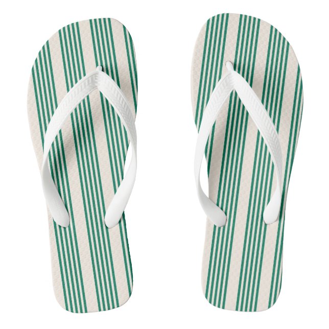 Fünf Streifen, grün und beige Flip Flops (Fußbett)
