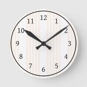Fünf Streifen in Beige und Weiß Runde Wanduhr