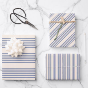 Fünf Streifen in Blau und Beige Geschenkpapier Set
