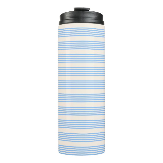 Fünf Streifen in Blau und Beige Thermosbecher (Vorderseite)