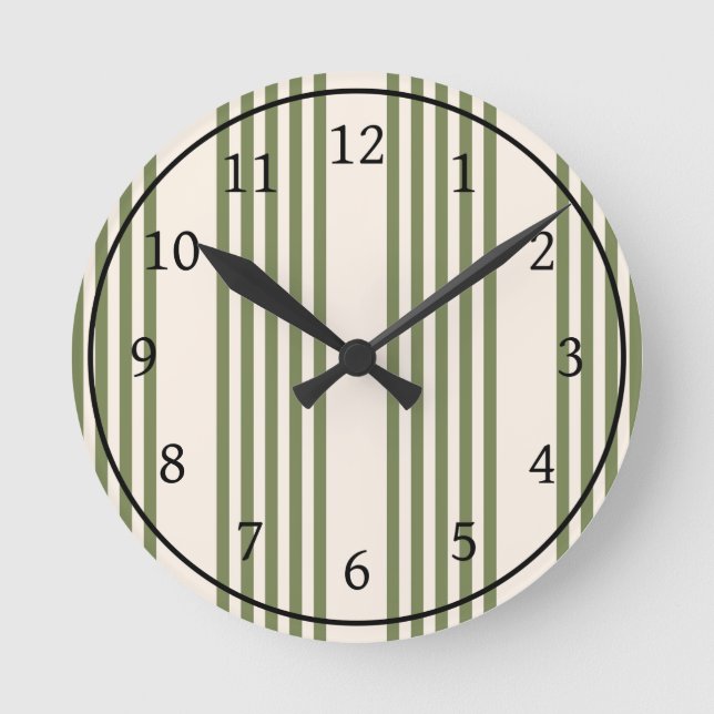 Fünf Streifen in Olivgrün und Beige Runde Wanduhr (Vorderseite)