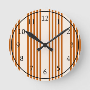 Fünf Streifen in Orange und Beige Runde Wanduhr