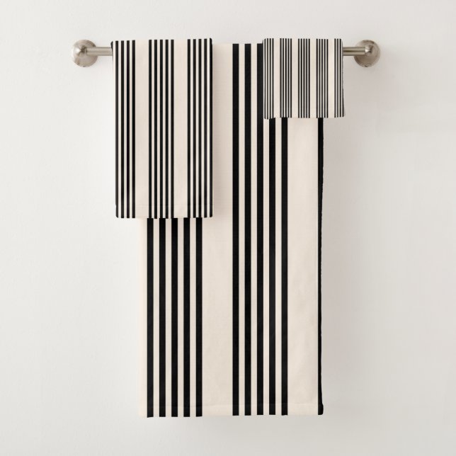 Fünf Streifen schwarz und beige Badhandtuch Set (Insitu)