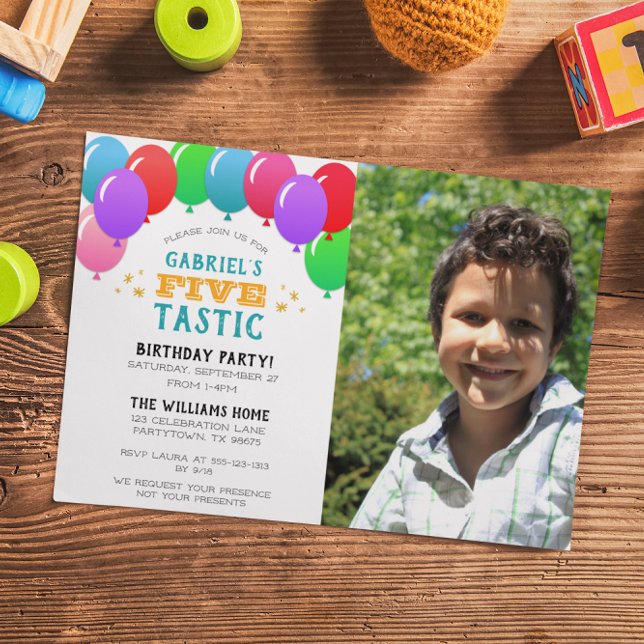 FÜNF tastic 5. Geburtstag Balloon Blue Foto Einladung (Von Creator hochgeladen)