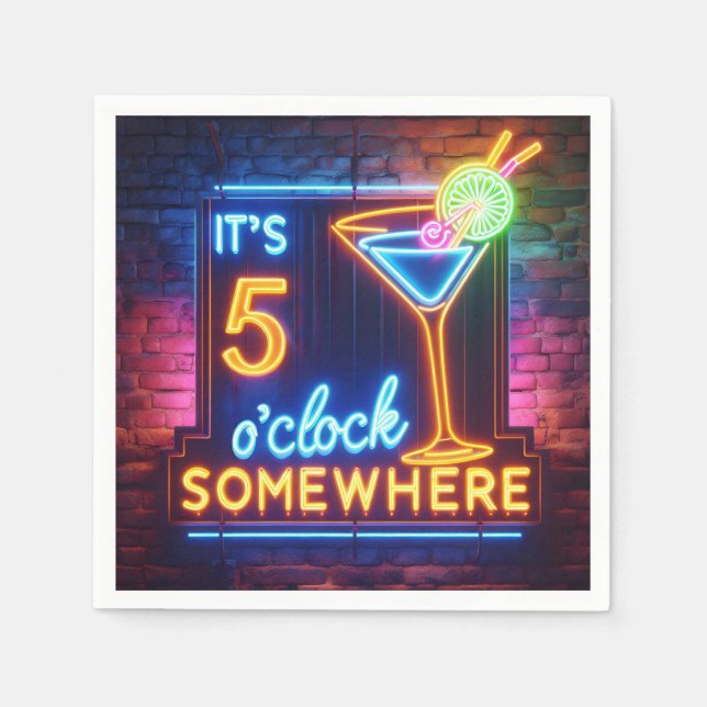 Fünf Uhr irgendwo, wo Neon auf Stein unterschreibt Serviette (Vorderseite)