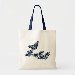 Fünf Vintage blaue Schmetterlinge Tragetasche