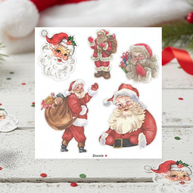 Fünf Vintage Weihnachtskleber Aufkleber (Five Vintage Santa Stickers)