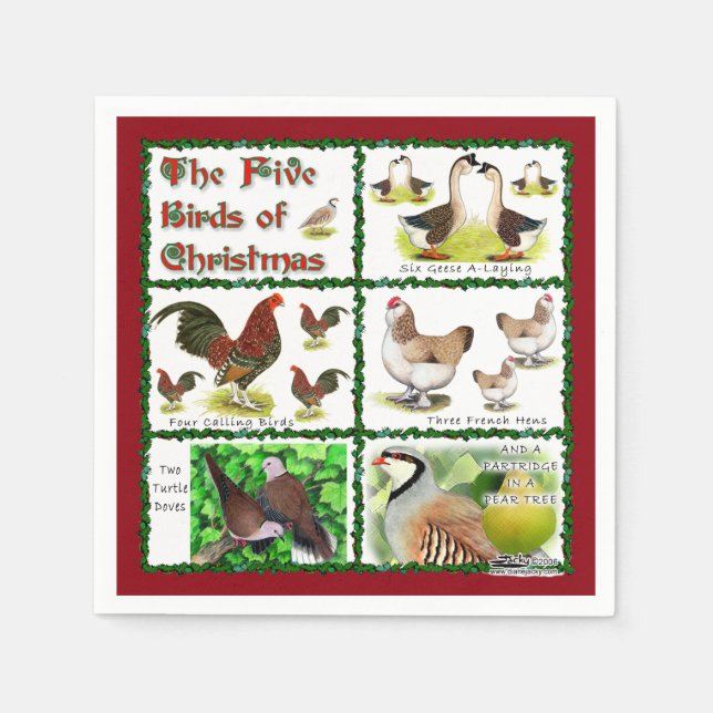 Fünf Vögel zu Weihnachten Serviette (Vorderseite)