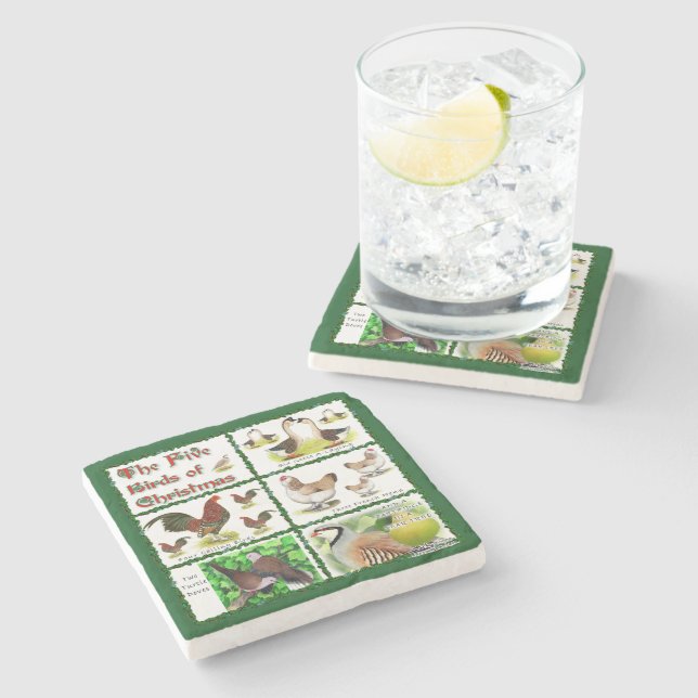 Fünf Vögel zu Weihnachten Steinuntersetzer (Seitenansicht)