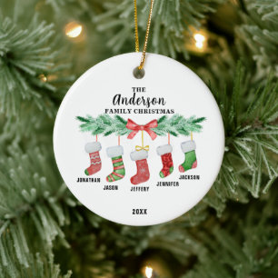 Fünf Weihnachtsfamilien Personalisiert Keramik Ornament