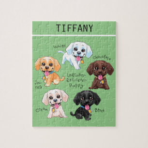 Fünf Welpen Puzzle mit personalisiertem Namen.