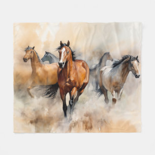 „Fünf wilde Mustangs“ staubige westliche Aquarellm Fleecedecke