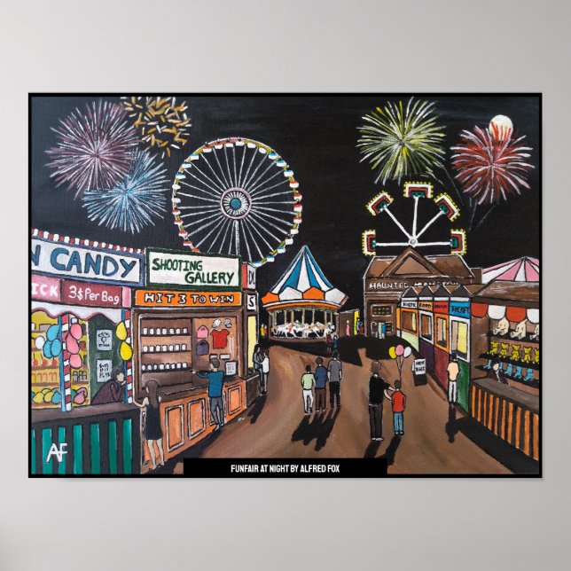 Funfair bei der Nachtmalerei von Alfred Fox Poster (Vorne)
