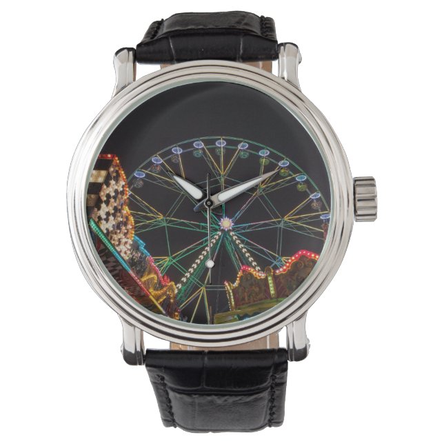 Funfair in der Nacht Armbanduhr (Vorderseite)