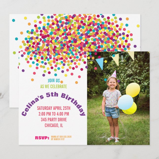Funfetti Foto-Geburtstags-Party Einladung (Vorne/Hinten)