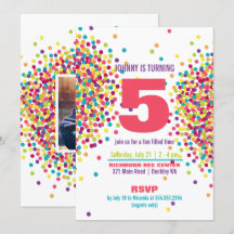 Funfetti Photo Anniversaire Fête Invitation