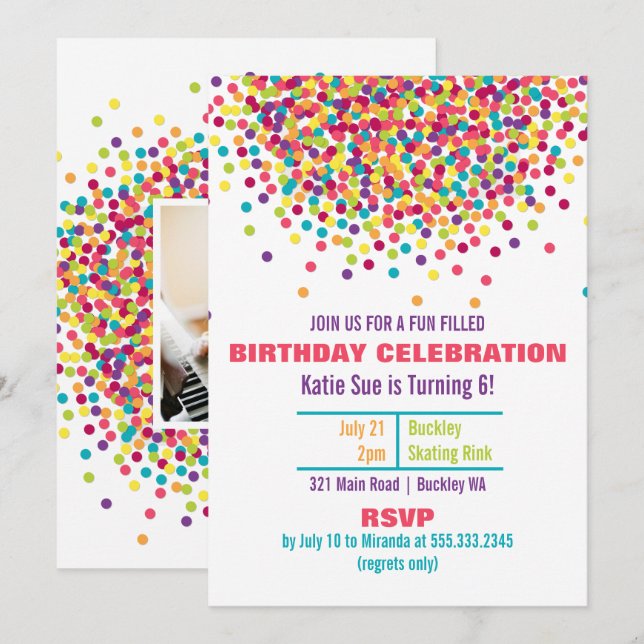 Funfetti Photo Anniversaire Fête Invitation (Devant / Derrière)