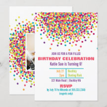Funfetti Photo Anniversaire Fête Invitation
