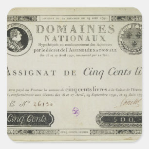 fünfhundert livres Banknote, 19. Juni 1791 Quadratischer Aufkleber