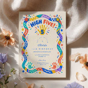 Fünfsterneparty zum fünften Geburtstag in bunten W Einladung