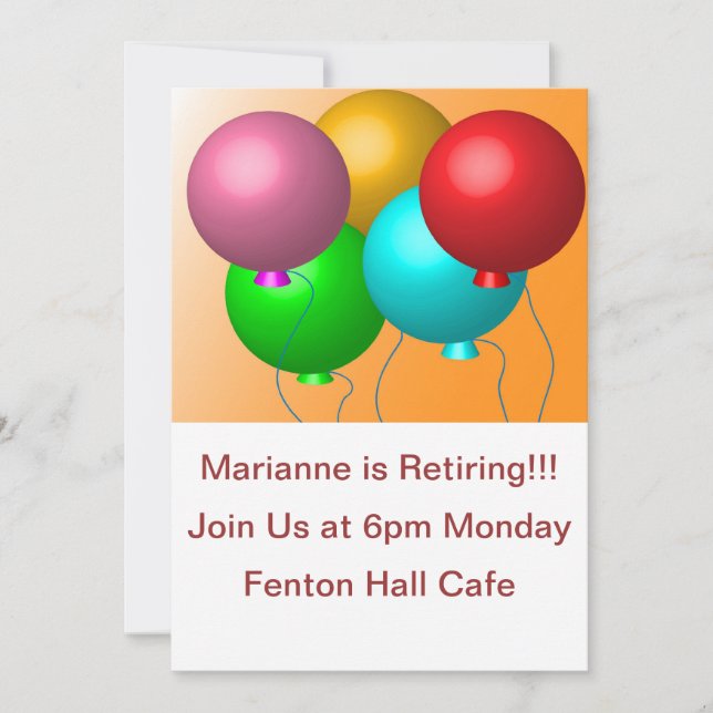 Fünftägige Balloons mit benutzerdefiniertem Text Einladung (Vorderseite)